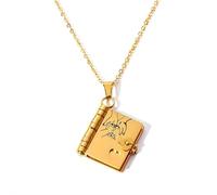 Collana a libro apribile con 6 pagine di informazioni incise, per figlia con scritta in lingua inglese "To My Daughter from Mom and Dad", idea regalo per la figlia, Metallo, Nessuna pietra preziosa