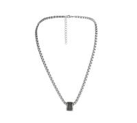 Collana a maglie cubane con cilindro nero spigoloso per uomo e donna, catena spessa in lega d'argento con ciondolo in cristallo nero, gioielli alla moda per abbigliamento quotidiano streetwear