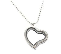 Collana a Medaglione Galleggiante - Memoria Vivente Locket Galleggiante Love Heart Half Rhinestone Collana a Ciondolo Silver Pratico e Professionale