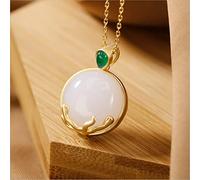 Collana a Pendente Rotonda in Giada intarsiata in Argento NADA PENDANTI Naturale Natural White Penderant Clavicle Collana Set di Catene di (Colore Gemma:)