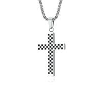 Collana a scacchi in bianco e nero con croce in acciaio al titanio, ciondolo di preghiera di personalità di nicchia, copricapo modellato a scacchiera