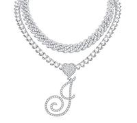 Collana a sospensione iniziale corsiva per le donne Miami cubana collegamento a strati a strati a forma di cuore diamante a catena ghiacciata collana a ciondolo a pendente hip hop hip hop regalo 2