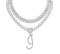 Collana a sospensione iniziale corsiva per le donne Miami cubana collegamento a strati a strati a forma di cuore diamante a catena ghiacciata collana a ciondolo a pendente hip hop hip hop regalo 2