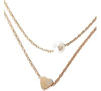 Collana a strati con ciondolo con perle a cuore Catena doppia da donna in argento e oro per ragazzeUn design semplice e raffinato