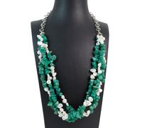 Collana a tre fili in Agata Verde,Perle con chiusura in Argento 925.MadeinItaly