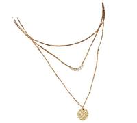 Collana a triplo strato da donna con ciondolo a cerchio intrecciato semplice, catena cubana e dettaglio di perline, collane impilate in 3 misure, gioielli con ciondolo rotondo testurizzato