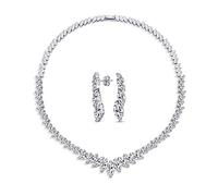 Collana a V con collare dichiarativo in stile vintage moda sposa multi marquise foglia starburst AAA CZ con orecchini pendenti a lampadario coordinati set di gioielli per donne matrimonio ballo