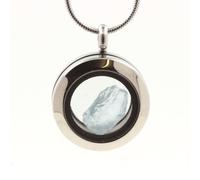 Collana Acquamarina Brut. Modello Medaglione 30 MM Colore Argento