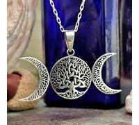 Collana albero della vita con ciondolo tripla luna triquetra in argento...