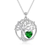 Collana Albero Della Vita Da Donna in Argento 925, Ciondolo Albero Della Vita Con Pietra Portafortuna per il Compleanno di Maggio, Idee Regalo per Moglie Mamma Anniversario Natale Gioielli in Smeraldo