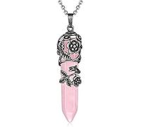Collana Albero Della Vita Donna Collana con Ciondolo di Pietra Naturale Rattan Intarsiato Triangolo Ossidiana, Ciondolo di Cristallo di Rocca Gemma Per Donna e Uomo Ametista Fatto a Mano Regalo (Rosa)