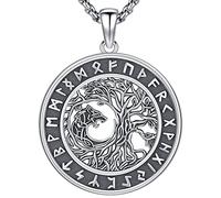 Collana Albero della Vita per Uomo Ciondolo Albero della Vita Argento Sterling 925 Collana Vichinga Rune con Lupo Amuleto Nordico Gioielli Vichinghi per Uomo
