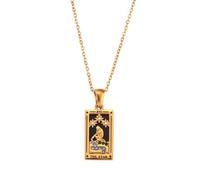 Collana alla moda con carta dei tarocchi in robusto acciaio inossidabile, accessorio portatile per gli appassionati di zodiaco, abiti eleganti, collana intarsiata con zirconi, Misura unica, come