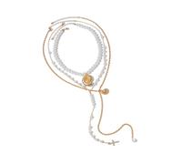 Collana alla moda con ciondolo a forma di conchiglie e croci, ispirata al marino, con robusta catena in ferro e perle, per amanti della moda, design unico con conchiglie