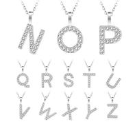 Collana alla moda con ciondolo a forma di lettera dalla A alla Z, con strass, da donna, con zirconi e iniziale, 50CM, Altro