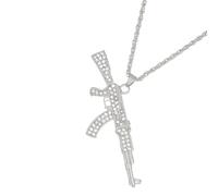 Collana alla moda con fucili d'assalto con pietre di zirconia cubica di alta qualità per stili unici hipster streetwear diamanti accessorio taglio precisione collana, Misura unica, come descritto