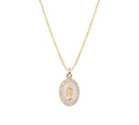 AMEN Gioielli, Collana con Medaglia Miraocolosa Smaltata Rosa Perla, Collana Donna Argento 925 Dorata, Zirconi Bianchi, Regalo Donna