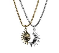 Collana 'amicizia con sole e luna, ciondolo in acciaio al titanio, metà design abbinato, gioiello vintage simbolico per donne e uomini, regalo di coppia, per San, anniversario
