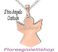 Collana Angelo Custode in argento dorato rosa, ciondolo angioletto con il nome