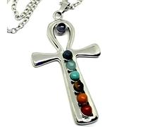 Collana Ankh Pendente Osiride 7 Sette Chakra Egitto Argento Reiki Catena...