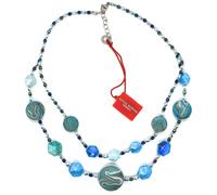 COLLANA ANTICA MURRINA VENEZIA, CO875A07, DUE FILI, DISCHI STRIATI BLU GLITTER