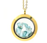 Collana Apatite Paraiba Grezza. Modello Medaglione 20 Mm. Colore Oro.