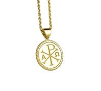 Collana argento sterling 925 22 mm catena 18 pollici ciondolo chi rho simbolo cristiano, gioielli dell'antica Grecia religioso medaglia a croce per la protezione della fede placcatura oro|LKRPG_00406