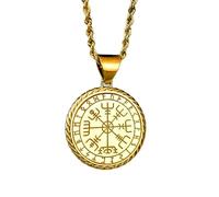Collana argento sterling 925 22 mm catena 18 pollici gioielli norreni con corda Vegvisir bussola vichinga esploratore nordico trova la tua strada laurea placcatura oro|LKRPG_00347