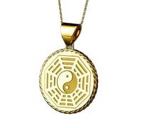 Collana argento sterling 925 22 mm catena 18 pollici la consapevolezza con corda yin yang il feng shui l'equilibrio spirituale amante dello yoga degli otto trigrammi placcatura oro|LKRPG_00333