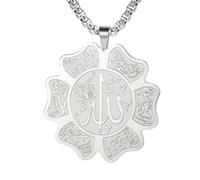 Collana Ayatul Kursi Collana Allah per uomo e donna Delicato ciondolo con fiore arabo Gioielli religiosi islamici Regali per l'Eid e il Ramadan (Argento)