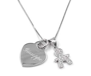 Collana Bebè Boy in Argento 925 e Zirconia Bianca con Medaglietta Cuore Personalizzabile con il nome del tuo Bambino Argento