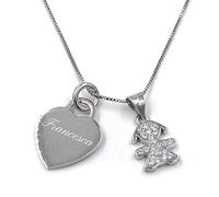 Collana Bebè Girl in Argento 925 e Zirconia Bianca con Medaglietta Cuore Personalizzabile con il nome della tua Bambina Argento