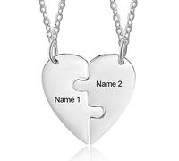 Collana bff Cuore personalizzata per 2, Rotto, Pluzee Ragazze Migliore amico Amicizia Catena costume Nome Sorella Coppie Impostato Inossidabile Acciaio 316L