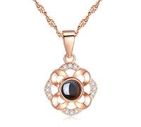 Collana Bloom Folder 'Dich ich Liebe' con incisione in 100 lingue, collana d'amore per la fidanzata, regali per le donne, festa della mamma, San Valentino, Natale, Mittelgroße, bronzo (oro rosa)