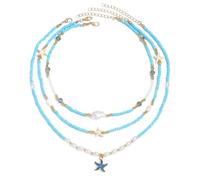 Collana Boho a strati da donna, girocollo con perle e stelle marine, spiaggia estate oceano Y2K set collana vacanza, one size, Metallo, Nessuna pietra preziosa