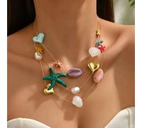 Collana Boho Con Cuori E Stelle In Resina Colorata A Fili Sovrapposti - T3581C