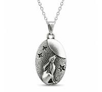 Collana catena argento 925 ciondolo lepre che guarda la luna Imbolc pagano...