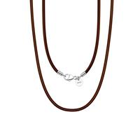 Collana Catena Uomo Donna, Argento Sterling 925 3mm Collana a Catena con Cordoncino in Pelle 50cm, Marrone