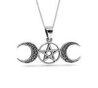 Collana celtica con ciondolo pentacolo tripla luna gioielli e scatola in arge...