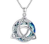 Collana celtica in argento Sterling 925 con ciondolo a forma di luna celtica, con nodo celtico Trinità, collana con luna celtica, regalo per donne e ragazze, Argento sterling, cristallo