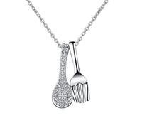 Collana Chain Women, Fascino Girocollo collane Delicata Fieno Cucchiaio con Collana a Ciondolo a Diamante da Laboratorio Rotondo per Donne Bianche