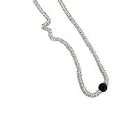 Collana Choker Argento Perle Sfregate Onice Nero Rotondo Donna | Catena Metallo Increspata Texture, Gioielli Charme Perline Nere Minimal, Wear Quotidiano Festa Trendy