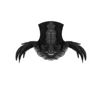 Collana Choker Gothica In Velluto Nero Con Pizzo E Piume Steampunk