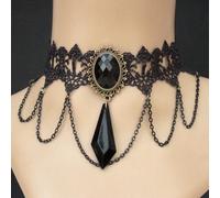 Collana Choker Gotica Nera In Pizzo Collo Collare Barocco Con Cristallo