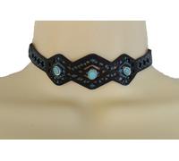 Collana Choker In Ecopelle Nera Da Donna Con Perle Blu Etniche Bohemien Vintage