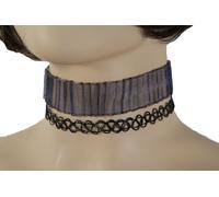 Collana Choker In Tessuto Grigio Blu Da Donna Con Filo Nero Set Di 2 Pezzi