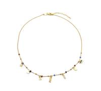 Collana Ciondoli Amore in Argento 925 Placcato Oro e Perline Colorate