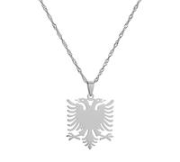 Collana Ciondolo Mappa Aquila Albanese - Fascino Moda Paese Colore Oro Onda D'Acqua Hip-Hop Catena Sottile Gioielli Patriottici Delicati,Stile Etnico Womenmengirl Regali Unisex,White,50Cm