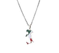 Collana Ciondolo Mappa Italia - Ciondolo Coppia Uomini e Donne di Lusso Geometrico Stile Etnico Bandiera Patriottica Gioielli con Fascino Hip Hop per commemorare il Regalo,Argento,50cm/19.6 in