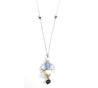 Collana cm 60 in Argento 925 con Ciondolo Cherubino con Perle e Pietra Azzurra